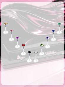 16G 11Pcs Clear Lip Rings Studs Lip Piercing Jewelry,Cubic Zirconia Push In Ear Studs Nose Pin Cartilage Earring,Invisible Plastic Tragus Labret Helix Earring Piercing Retainer - Clear - View 5