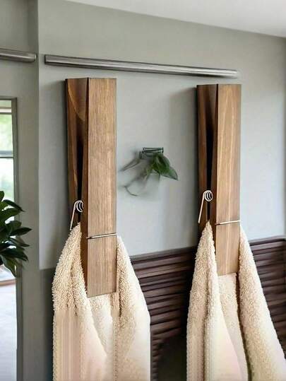 Extra Large Wooden Clothes Hanger Farmhouse Style Wall Mounted Towel Rack Multi-Functional Home Laundry Organization Storage Decor Bathroom Wall Hook Display Stand Rustic Vintage Design Heavy Duty Bedroom Kitchen Hallway Entryway Garment Holder Durable Wood Construction Modern Farmhouse Interior Accessories