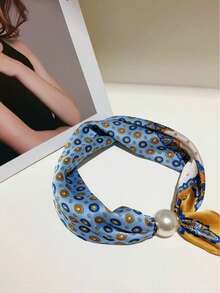 1pc Retro Satin Polka Dot Pearl Magnetic Clasp Scarf Necklace - Multicolor - View 8