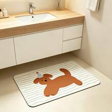 1/3pcs Set Bathroom Anti-Slip Absorbent Mat, Striped Cute Puppy Pattern Doormat, Silica Gel Mat, Retro Pattern Bath Mat, U-Shaped Toilet Pedestal Absorbent Foot Mat, 3.6mm Thickness - Brown Puppy - View 3