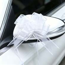 2pcs/10pcs White Organza Satin Bow Streamers, Solid Color, Multi-Layer Stretchable Design, Suitable For Birthday Party, Wedding Car Rearview Mirror Decor, Ceiling Wall Decoration, Gift Box Packaging, Bouquet Decor, Photography Backdrop - Multicolor - View 6