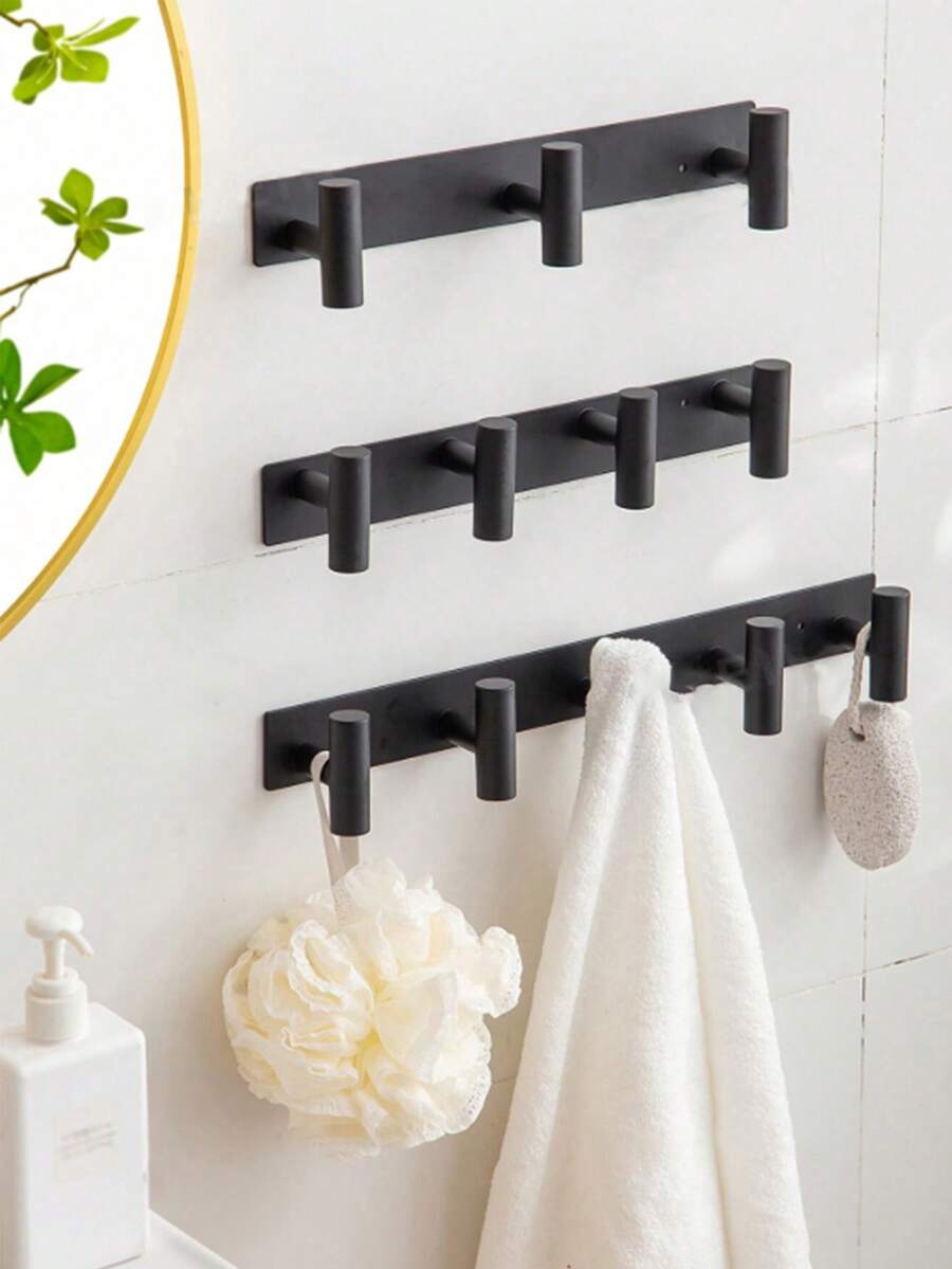 1个免钻孔墙钩，衣架钩，浴室马桶挂钩，壁挂式挂钩，适用于浴室、卫生间等场景 - 黑色 - 查看 1