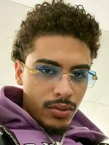 1 PC Men's Retro Geometric Rimless Fashion Glasses Lightweight Frame Gold Animal Head Accent Gradient Lens Suitable For Travel Vacation With Glasses Box - Multicolor - View 2