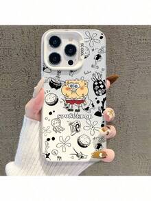 SpongeBob SquarePants Funda de teléfono con diseño de dibujos animados para 11/12/13/14/15/16/17, compatible con Pro Max Plus, color negro mate, acabado colorido, cubierta protectora anti-caídas. - CYW-280CY0328B1 - Ver 1
