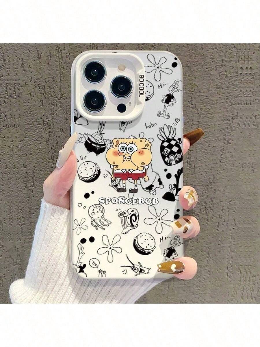 SpongeBob SquarePants Funda de teléfono con diseño de dibujos animados para 11/12/13/14/15/16/17, compatible con Pro Max Plus, color negro mate, acabado colorido, cubierta protectora anti-caídas. - CYW-280CY0328B1 - Ver 1