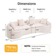 YOGLAD 110" Curve Modular Sofa Couch, Deep Seat Cloud Couch, Chenille Fabric 4-Seater Comfy Cloud Couches For Living Room Apartment Office, No Assembly Required Sofa Set - 米色 - 查看 2