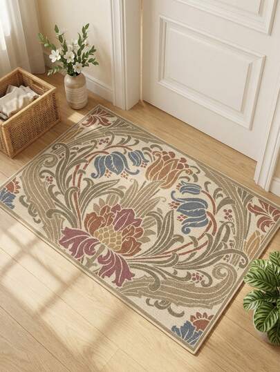 1pc Rug/Carpet/Bath Mat/Door Mat, American Chic Bohemian Vintage Floral, Suitable For Bathroom, Kitchen, Entryway, Hallway, Bedside, Living Room, Bedroom, Machine Washable Soft Decorative Mat