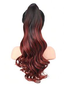 WIGGAGA 24" SS Series Inspired: Women's Vacation Outfit, Valentine's Day Summer Style, Clip-In Synthetic Fiber Long Curly Ponytail Hair Extension, Claw Clip Ponytail Hairpiece, Realistic Hair Bun, Suitable For Women (Ombre Red) - Red Ombre - View 9