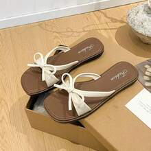 Sandal Selop Gaya Peri Prancis Terbaru 2026 untuk Wanita, Sandal Pantai Datar Kasual untuk Liburan Musim Semi/Panas - Putih - View 3