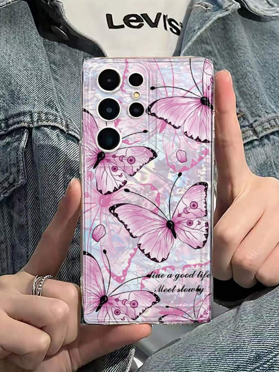 1个极简主义贝壳纹理密蝴蝶图案UV喷绘防震透明TPU软手机壳，适用于三星Galaxy S25 Ultra、S24 Ultra、S22、S21 Ultra、S21 FE 5G、S23、S23+、S23 Ultra、S24、A13 5G、A22 5G、A33 5G、A53 5G、A52 5G、A17/A56/A34/A35/A25/Pixel6a/Pixel7/Pixel8/Pixel9/Pixel10PROXL系列，提供镜头保护，可用作保护套，是新年、圣诞节、万圣节或情人节的理想礼物。 - 彩色 - 查看 1