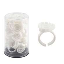 30 piezas/caja Anillos con forma de flor para pegamento de pestañas, soportes adhesivos desechables de plástico para extensión de pestañas, anillos con pigmento de colores variados para artistas de pestañas, accesorio de maquillaje para salón - Multicolor - Ver 8