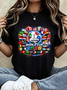 World Cup 2026 Flags Soccer Ball Women's T-Shirt World Cup 2026 Short Sleeve Crew Neck Casua - màu đen - Xem 1