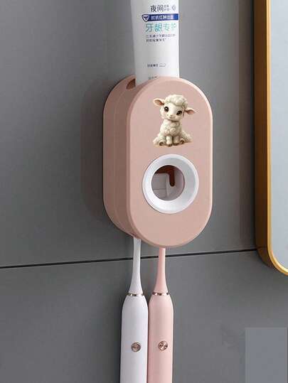 Automatic Toothpaste Dispenser Wall Mounted With Toothbrush Holder And Squeezer - Cute Lamb Shaped,Dust-Proof Automatic Toothpaste Dispenser & Squeezer - Wall-Mounted Bathroom Storage Rack, Suitable For Toothbrushes, Bathroom Organization & Storage, Bathroom Decor, Automatic Toothpaste Squeezer,Home Bathroom Decor Fall Decor Back To School