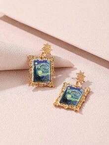 Painting Print Drop Earrings - Multicolor - View 3