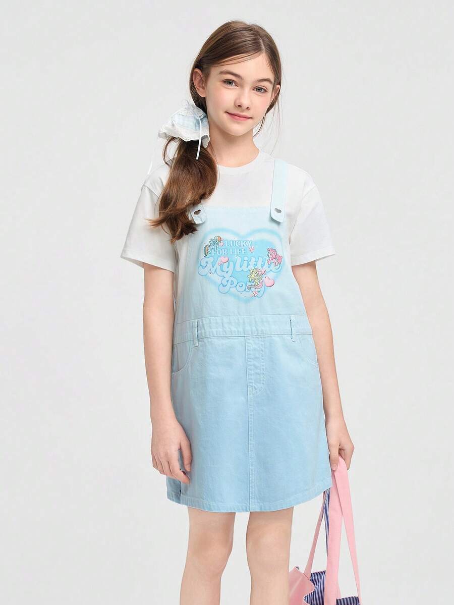 Balabala 我的小马驹女童连衣裙，适合2026年夏季，可爱公主卡通印花，适合派对、生日、休闲日常穿着，柔软透气。 - 藍色調 - 查看 1