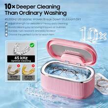 45kHz Ultrasonic Jewelry Cleaner Machine, 550ML Stainless Steel  Cleaner 5 Digital Timers, 3 Power Levels, Degas Mode & 2*100ml Solution, Professional Cleaner For Rings, Glasses, Watch Bands - Pink - US A Type Plug(110-127V) - View 6