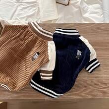 1pc Korean Style Pet Baseball Jacket, Embroidered Pocket Dog/Cat Coat, Autumn/Winter For Small/Medium Pets - Khaki - View 11
