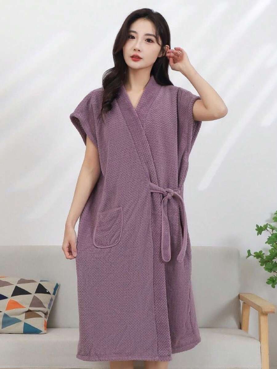 Bộ 1 món, Áo choàng tắm không tay, Áo choàng tắm nữ sợi siêu mịn, mềm mại và thân thiện với da, thấm hút nước tốt, không phai màu hay rụng lông, thích hợp sử dụng tại nhà, khách sạn, spa, áo ngủ, áo choàng tắm, yukata cho mọi mùa. - Nhiều màu - Xem 1
