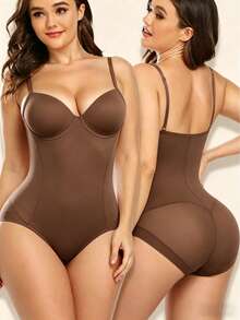 1 pieza Shapewear para mujer, Corsé para mujer, Bustier ajustado con copas de sujetador, Diseño de 3 hileras de ganchos, Malla sexy y de moda, Acentúa las curvas del Body, Adelgaza la cintura, Realza el trasero, Soporte de cintura, Moldeado del busto, Se puede usar como prenda exterior, Shapewear multifuncional, Lencería moldeadora cómoda, Tela elástica y ligera, Mantiene la figura femenina - Café integral - Ver 7