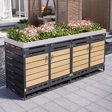 Storage Unit With Planter, Horizontal Slats With Wood Look, Slotted Ventilation Holes, All Iron Garden Cabinet With Lock. - 黑色1 - 查看 2
