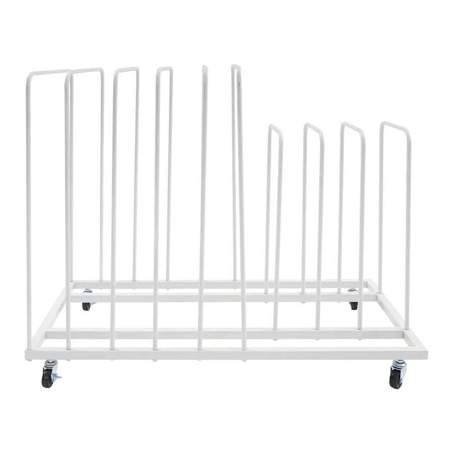 RibasuBB White Metal Painting Drying Rack 9-Compartment Canvas Storage Stand With 4 Wheels 2 Brakes Removable U-Columns Portable Ventilated Studio Display - Default - View 1
