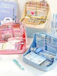 12格简约彩色牛津布文具包，大容量学生用品笔袋 - 彩色 - 查看 1