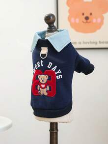 PETCIRCLE 1 pieza Ropa para mascotas, atuendo para exteriores e interiores, estilo europeo y coreano, adecuado para poodle, teddy, perro pequeño y cachorro, sudadera universitaria casual y cómoda - Azul marino - Multicolor - Ver 7