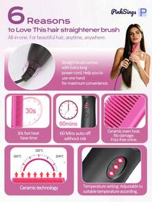 PinkSings Cepillo eléctrico de cerámica - Adecuado para pelucas de barba negra natural, cepillo eléctrico de calentamiento rápido de 30 segundos con soporte plegable anti-quemaduras, regalo para vacaciones - Ver 5
