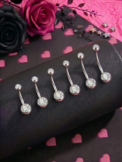 14G Y2K Colour Cubic Zirconia Titanium Belly Button Rings, Internally Threaded Long Belly Ring, Round CZ 6mm Short Navel Rings For Women Men