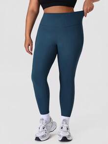 NcmRyu 1pc Women Plus Size Contrast Color Stripe Elastic Waist Skinny Sports Pants - Navy Blue - View 2