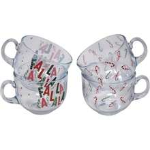 Large Christmas Latte/Hot Chocolate Clear Glass Mugs - Candy Cane - Set Of 4 - Default - View 2
