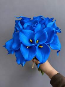 1/5/10/20入 34cm 人造藍色馬蹄蘭，逼真觸感漸層粉色裝飾花束，適用於居家裝飾、情人節禮物、飯店、派對、婚禮、桌面布置，美觀無香 - 寶藍色馬蹄蓮 - 查看 4