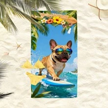 1pc Summer Surfing Dog Beach Towel, Super Absorbent Oversized Beach Blanket, Suitable For Beach, Pool, Travel, Diving, Yoga, Camping, Available In Multiple Sizes - Surfing Dogs - View 3