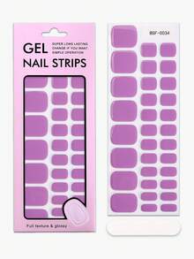 1pc Solid Burgundy Fully-Cured Gel Toe Nail Strips, Spring/Summer Classic Minimalist Style Toe Nail Stickers, Self-Adhesive Easy To Apply,Suitable For Women And Girls Home DIY - Lilac Purple - View 5