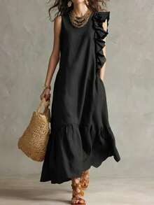 2026 New Women's Sleeveless Dress With Irregular Ruffles - Black - View 1
