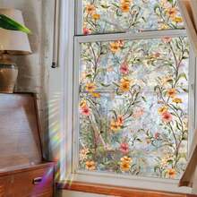 1卷彩虹窗户隐私膜彩色玻璃膜花朵彩虹窗膜窗户贴纸无粘性可重复使用家居装饰 - 彩色 - 查看 7