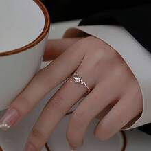 Flashing Butterfly Leaf Ring For Women, Light Luxury Niche Design,  And Unique Style, Adjustable Open Ring, Versatile Accessory For Daily Commuting - Silver - View 5