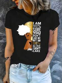 Women's Casual Short Sleeve T-Shirt, 1 Piece, 100% Heavy Cotton - Comfortable Round Neck, Soft And Adorable T-Shirts - 黑色 - 查看 2