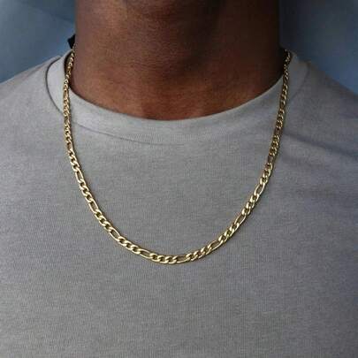 1pc Classic Stainless Steel Figaro Chain Necklaces For Men