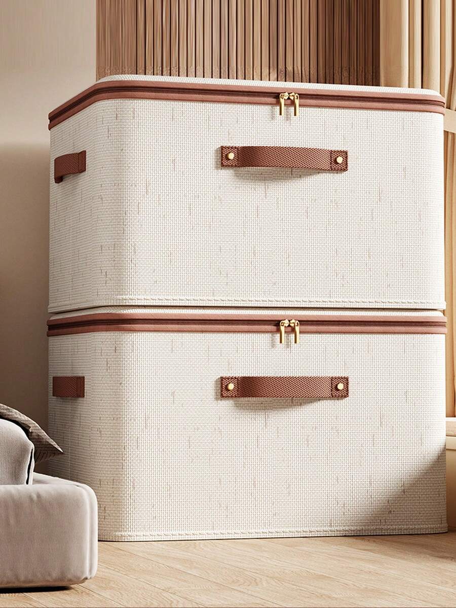 1pc Fabric Large Capacity Foldable Clothes & Bedding Storage Box For Nursery - White - View 1