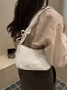 Star Pleated Underarm Bag, Bowknot Crescent Bag, Gentle Versatile Date & Commute Shoulder Crossbody Bag - White - View 3