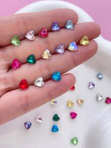 Mix 44pcs Nail Charms Nails, Nail Charms, Nail Supplies, Dopamine Pointed Heart Rhinestones, White, Pink, Green, Blue, Etc. Nail Charms, Light Luxury Style, French Sweet Girl Style, Metal Nail Supplies, Music Festivals, Travel, Festivals And Celebrations, Shiny, White, Pink, Green, Champagne, Blue, Purple Rhinestones Nail Gems, Suitable For Multi-Functional DIY Accessories Nail Decoration Valentine's Day And Back To School - Multicolor - View 3