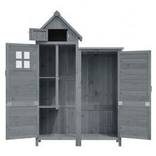 Abri de jardin en bois de sapin, résistant aux intempéries, armoire à double porte, grand espace de rangement pour outils de jardin, matériel et bagages, gris - A - Voir 4