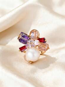1 chiếc nhẫn hoa pha lê và ngọc trai giả cao cấp, có thể điều chỉnh kích thước, phù hợp cho nữ giới đeo hàng ngày, dự tiệc, sinh nhật, kỷ niệm. - nhẫn - Xem 5