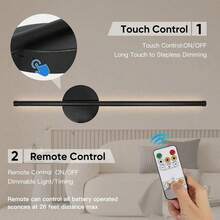 Tira de luz de pared ajustable 2 en 1 con control remoto y táctil, luz nocturna LED inalámbrica, 3000K-6000K regulable, lámpara de pared alimentada por batería con puerto Tipo C, adecuada para dormitorio, pasillo - Multicolor - Ver 3