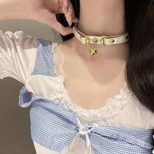1 Piece Exquisite Goddess Cosplay Neck Bell Leather Choker Collar Leash Necklace Set - 白色 - 查看 3