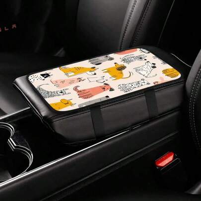 1pc Cartoon Sketch Print Car Armrest Pad, Center Console Armrest Protector