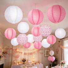 Red, Pink & White Ceramic Design Chinese Traditional Pattern Paper Lantern, Suitable For Wedding, Birthday, Festival Celebration, Party And Home Decor - Pink Blue and White Porcelain - View 6