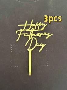 3pcs Gold Acrylic Cake Toppers, Happy Father's Day Cake Decor, Party Decorations - StyleB - View 12