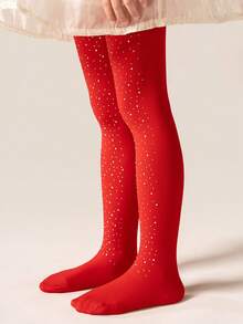 1pc Girls' Rhinestone Embellished Solid Color Tights, Suitable For All Seasons - Multicolor - View 4